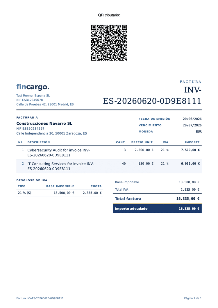 Fincargo e-Invoice document